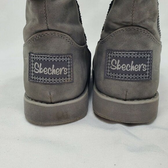 Sketchers Faux Fur Boots Womens Size 6.5 3/4 Calf Roll Down Buttons Brown - Picture 4 of 9